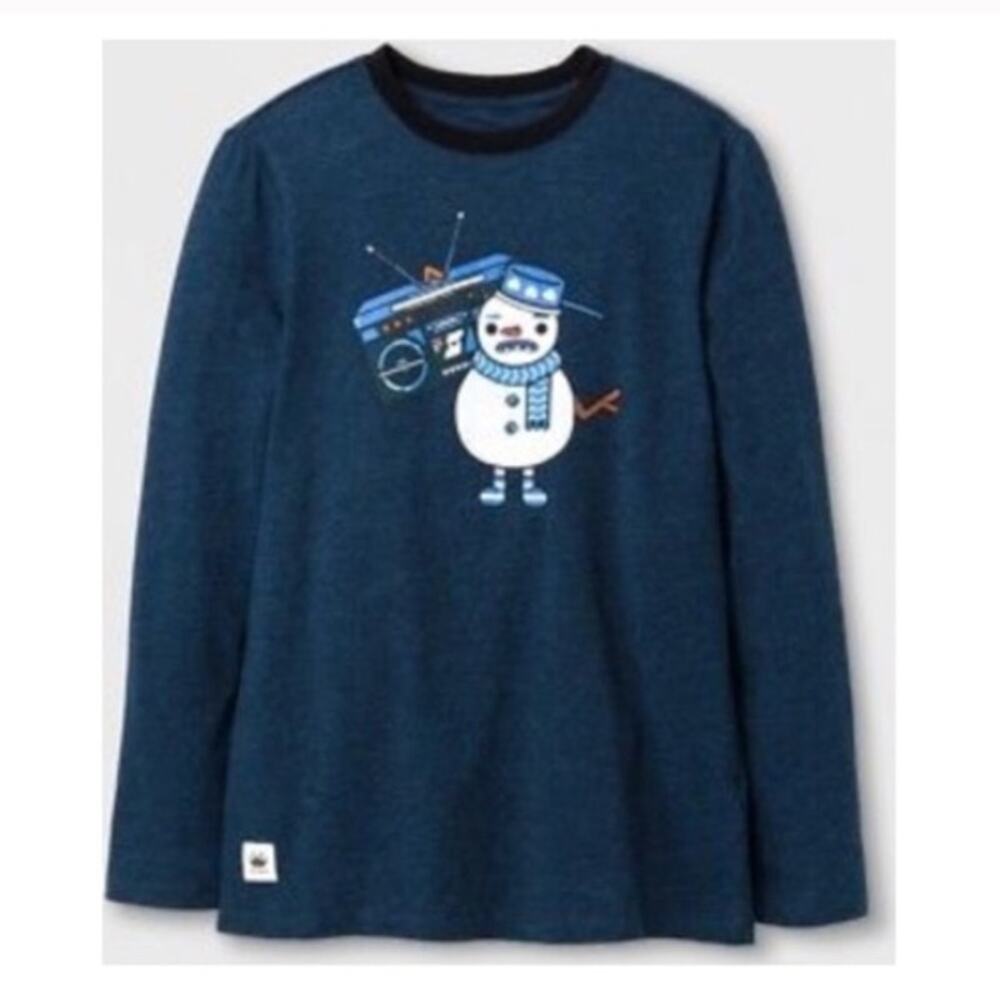 Toca Boca Boys Navy Blue Snowman Long Sleeve T-Shirt Youth Size Medium 8-10